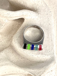 Vintage Sterling Multi-Stone Inlay Ring