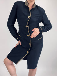 Vintage Leopard-Accented Black Dress