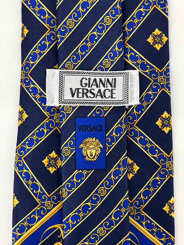 Gianni Versace Vintage 90s Silk Tie, Baroque, Medusa, Acanthus Design