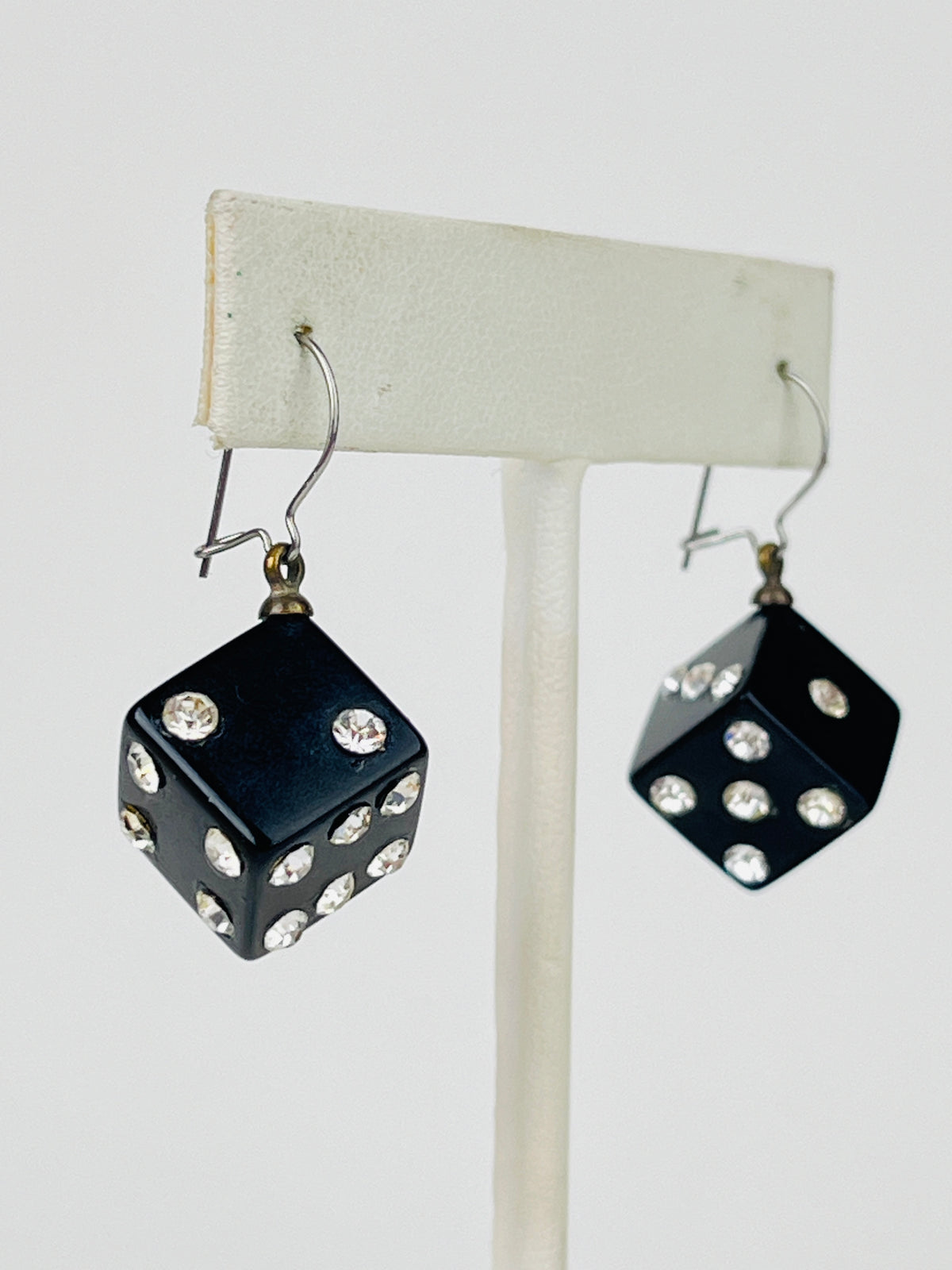 Vintage Bakelite & Rhinestone Dice Earrings