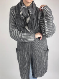 Vintage Gray & White Striped Duster Sweater/Jacket