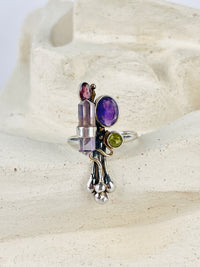 Modernist Sterling Sculptural Gemstone Ring