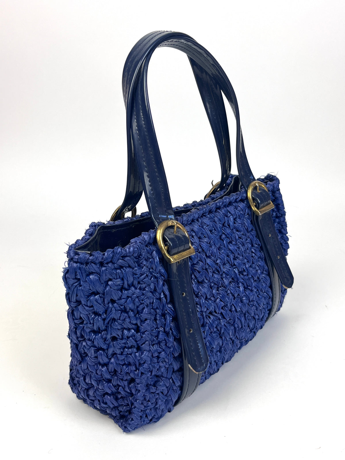 Vintage Navy Blue Raffia Bag