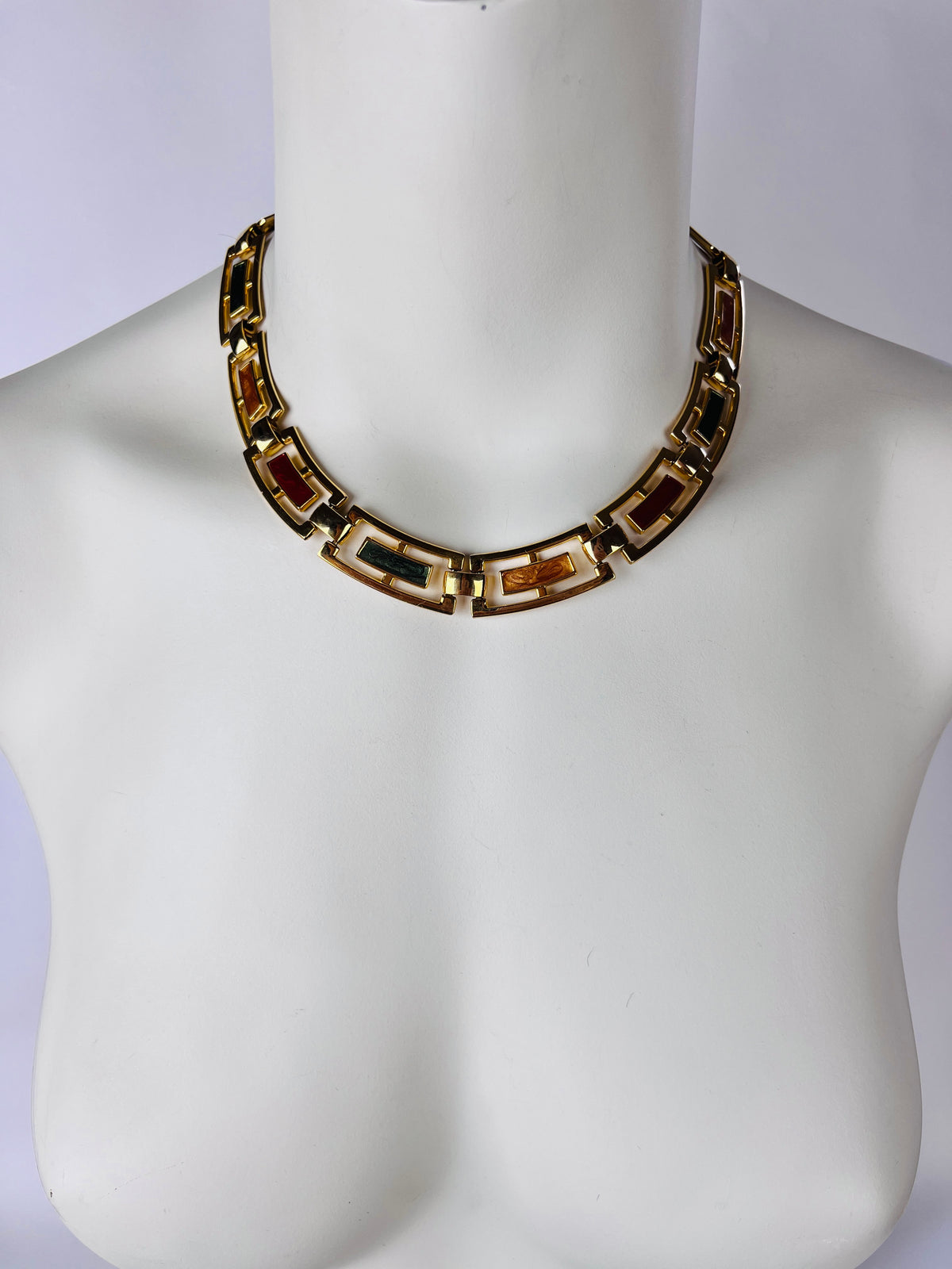 Vintage Gold Tone Enameled Necklace