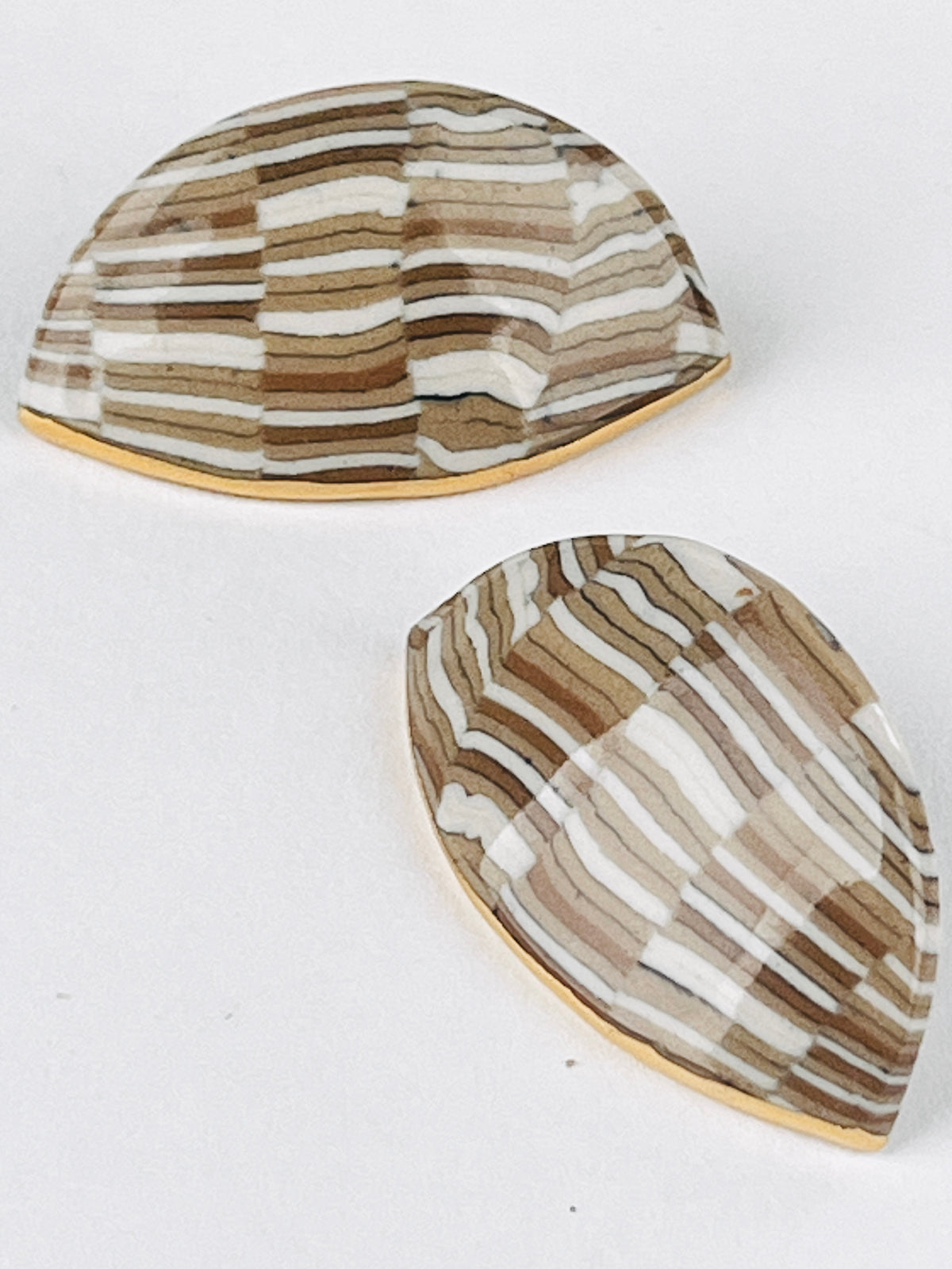 Vintage Nerikomi Porcelain Earrings - Tan & White