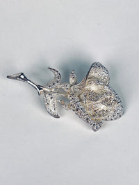 Vintage Silver Tone Rose Brooch