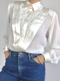 90s Vintage Floral Embroidered Blouse