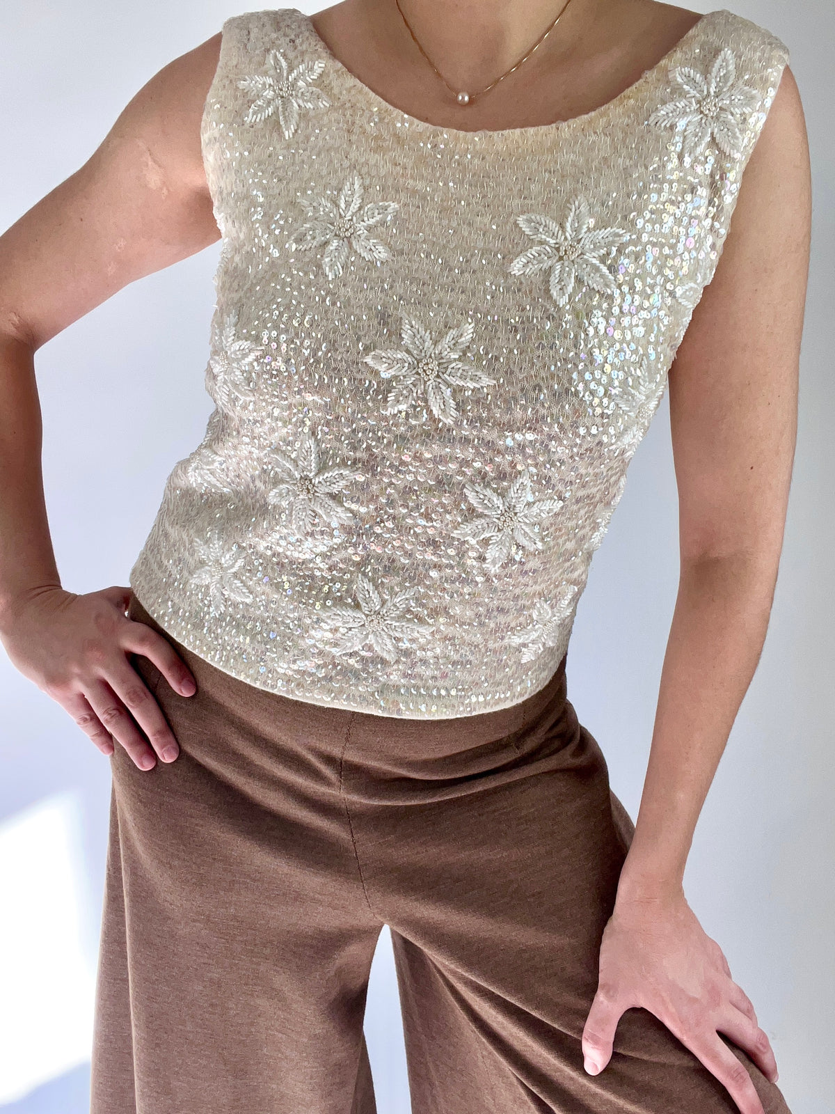 Vintage 1950s Wool & Sequin Top