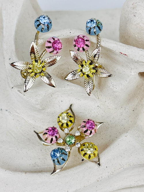 Vintage Floral Rhinestone Brooch & Earrings Set – Dovetail display picture 3