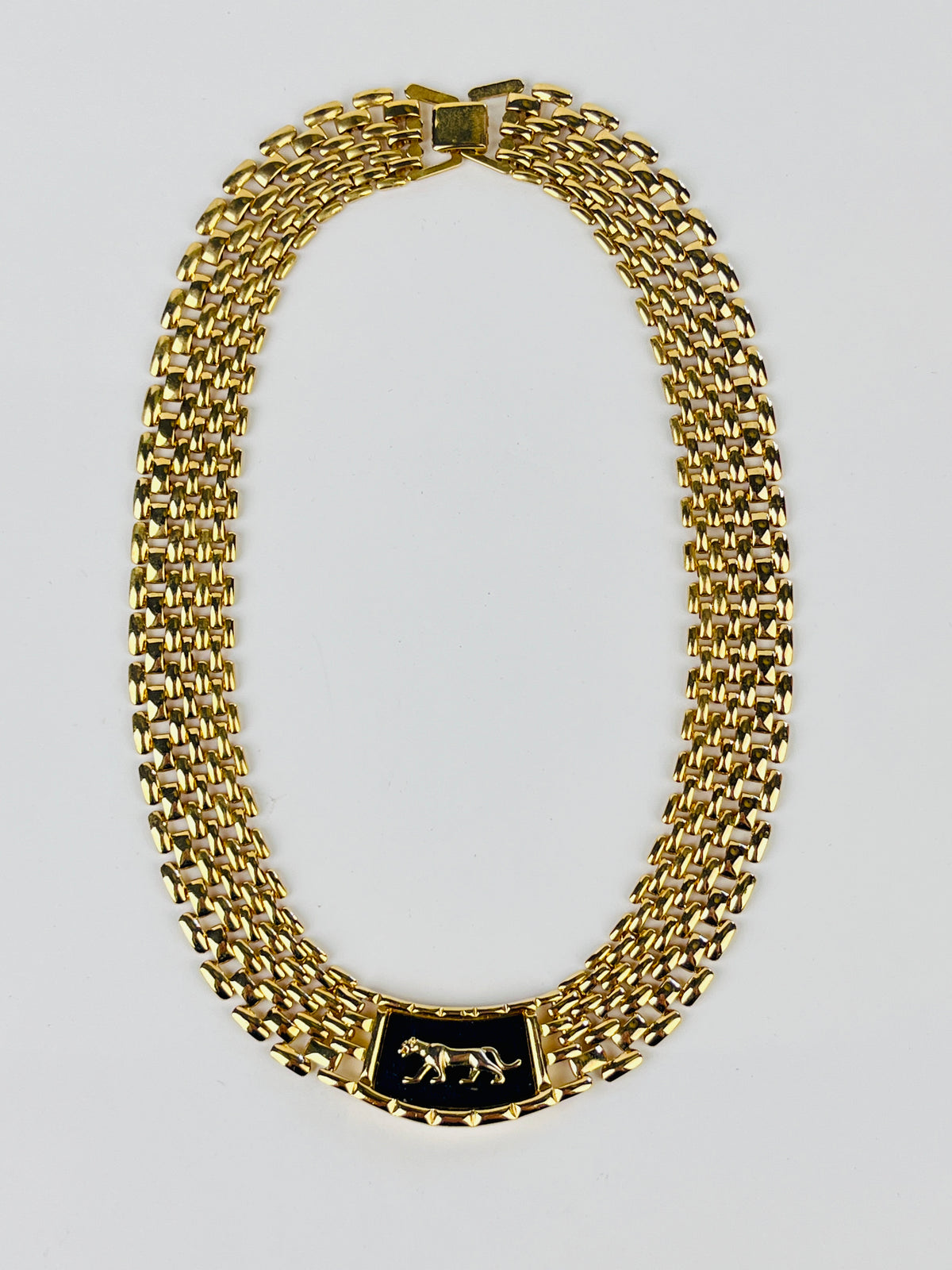 Vintage Gold Tone Panther Link Necklace