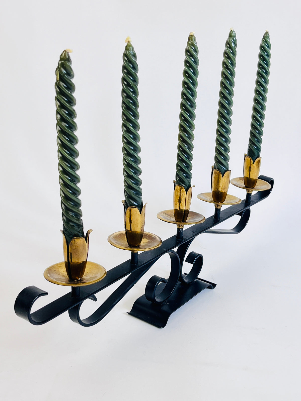 Vintage Mid-Century Modern Brass & Iron Candelabra