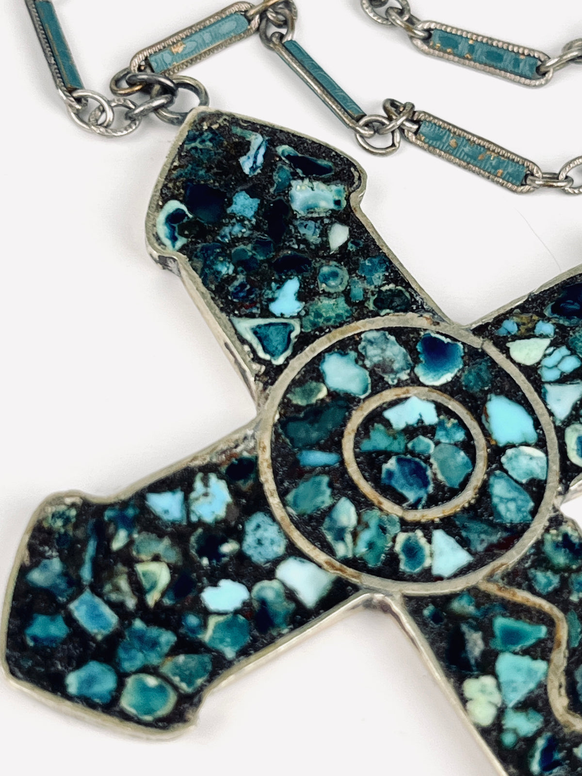 Vintage 1970s Turquoise Cross Necklace