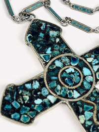 Vintage 1970s Turquoise Cross Necklace