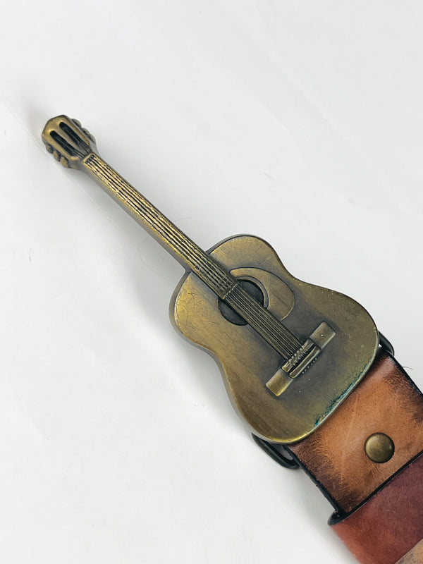 Vintage Guitar Buckle Leather Belt