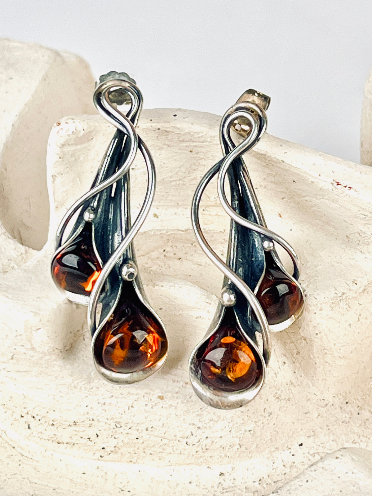Vintage Sterling & Amber Calla Lily Earrings