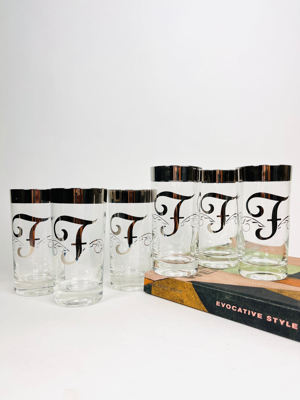 Mid-Century Modern “F” Monogram Silver-Banded Glasses