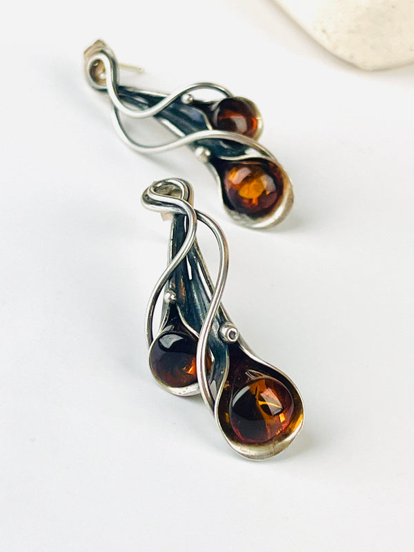 Vintage Sterling & Amber Calla Lily Earrings