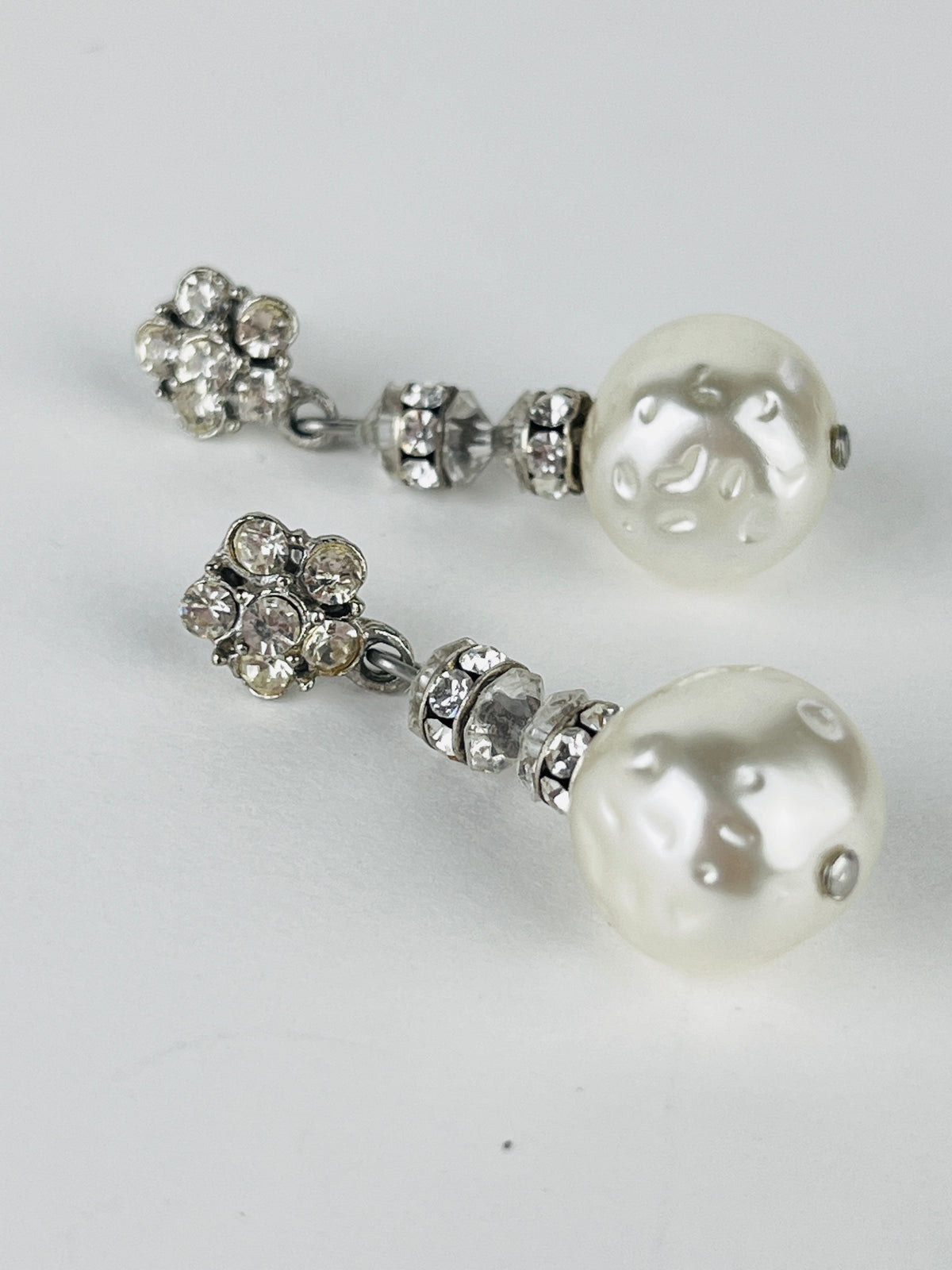 Vintage Faux Pearl & Rhinestone Earrings