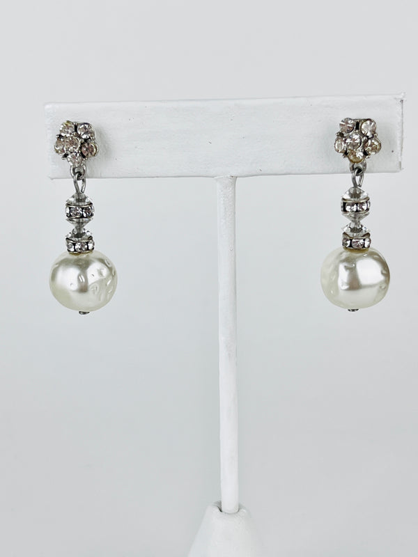 Vintage Faux Pearl & Rhinestone Earrings