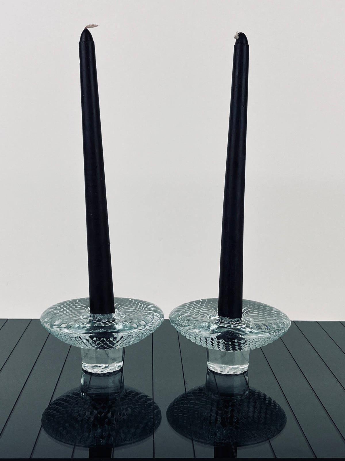 Vintage Optical Glass Candleholders by Holmegaard