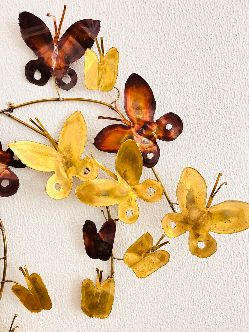 Vintage Brass Butterfly Flock Wall Art