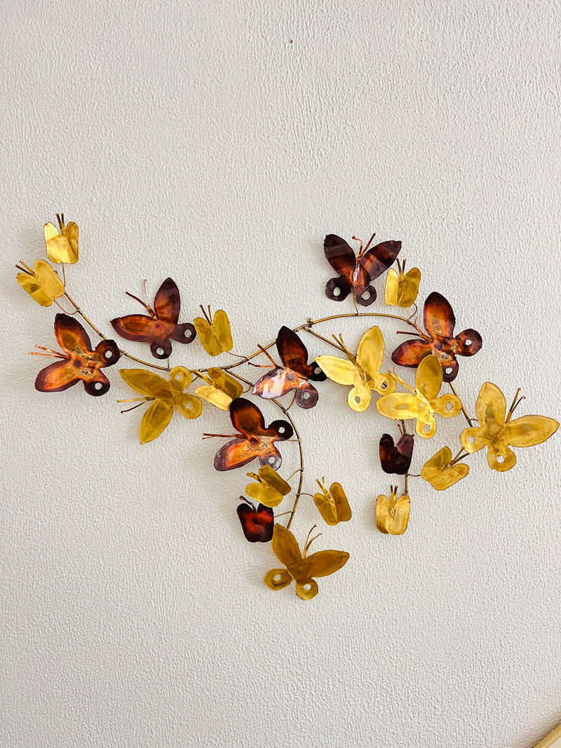 Vintage Brass Butterfly Flock Wall Art