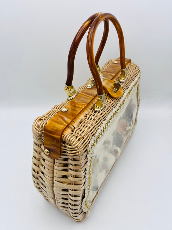 Vintage Woven Wicker Seashell Bag