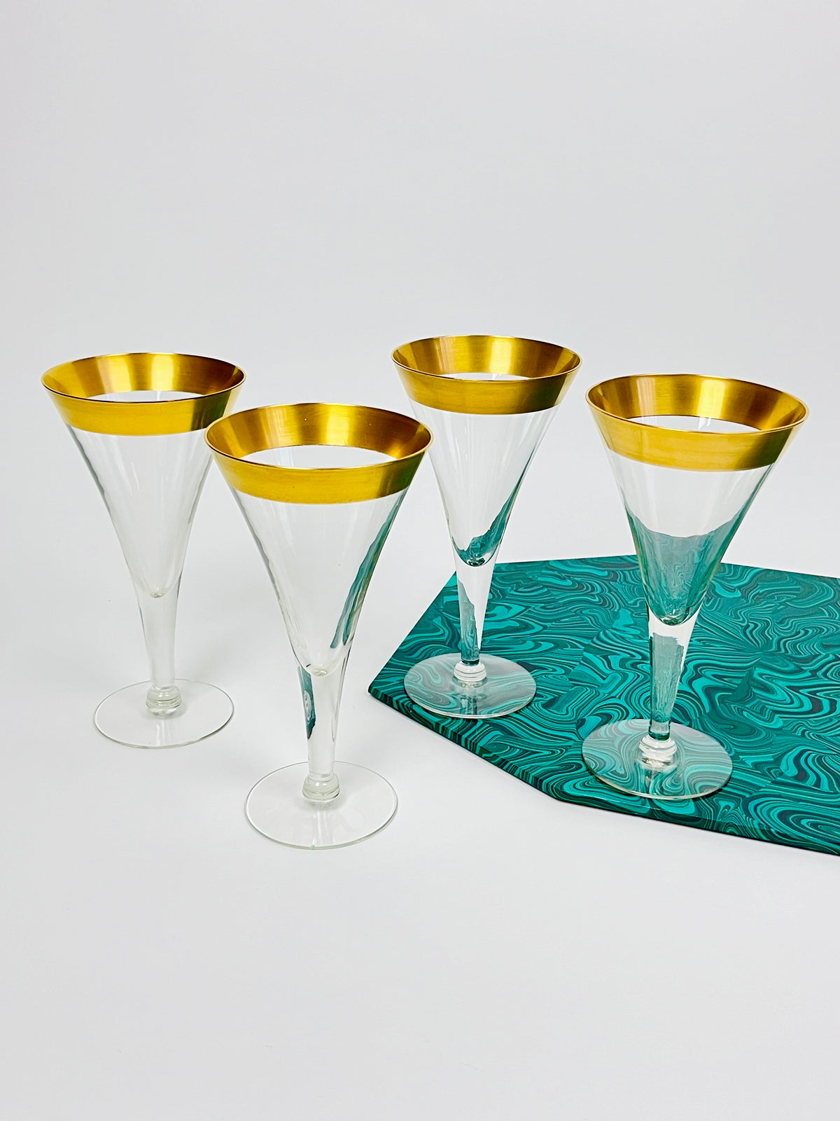 RARE 22k Gold-Plated Dorothy Thorpe Flared Stemware, 4pc