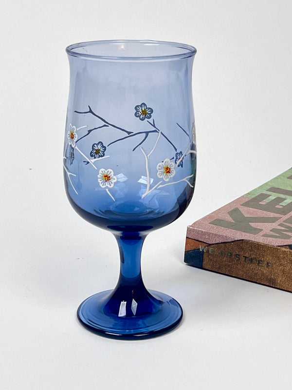 Vintage Smoked Blue Floral Stemware