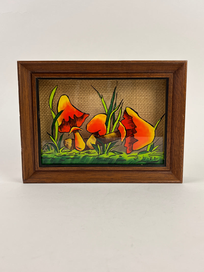 Vintage Mushroom Reverse Painting on Glass