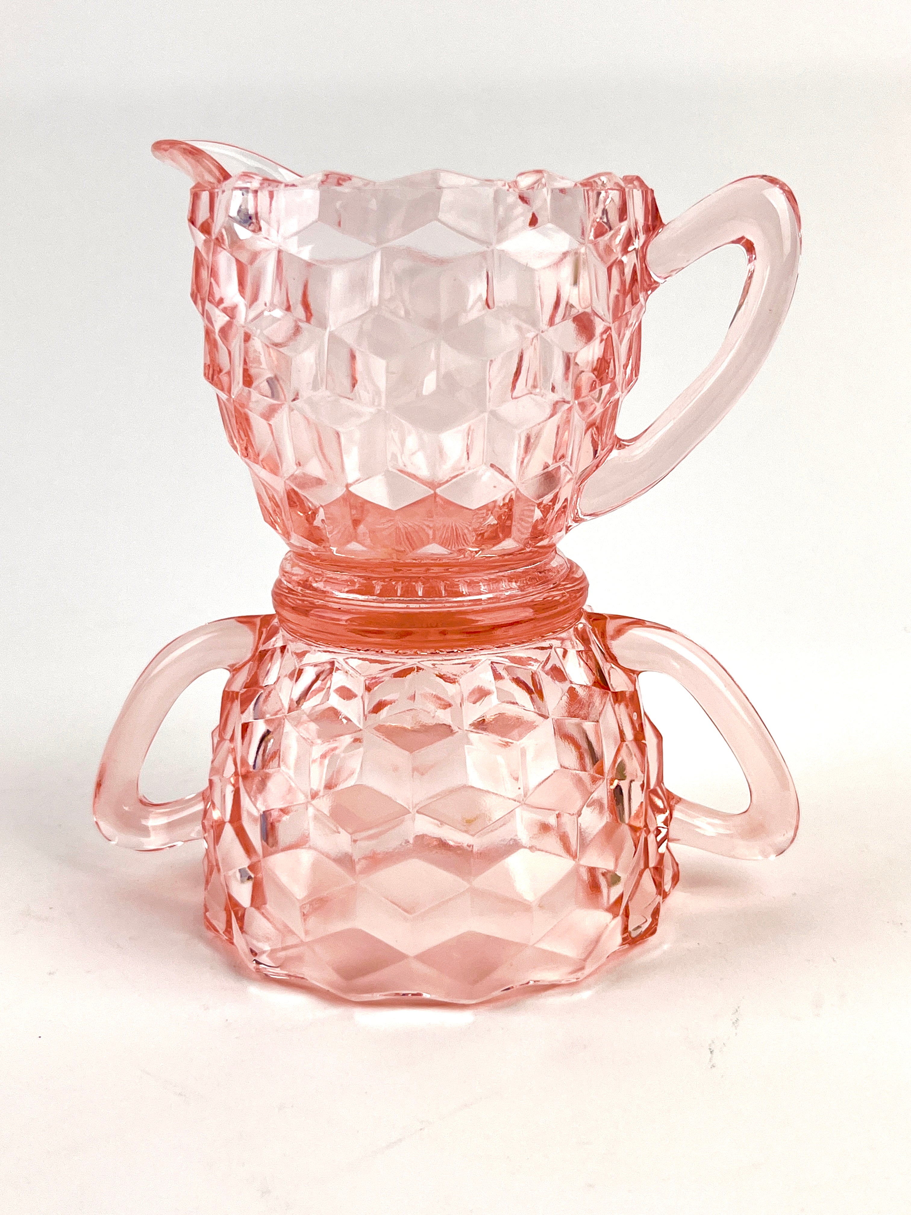 Vintage Pink Fostoria hotsell American Cream And Sugar Glass 5”T 5”W