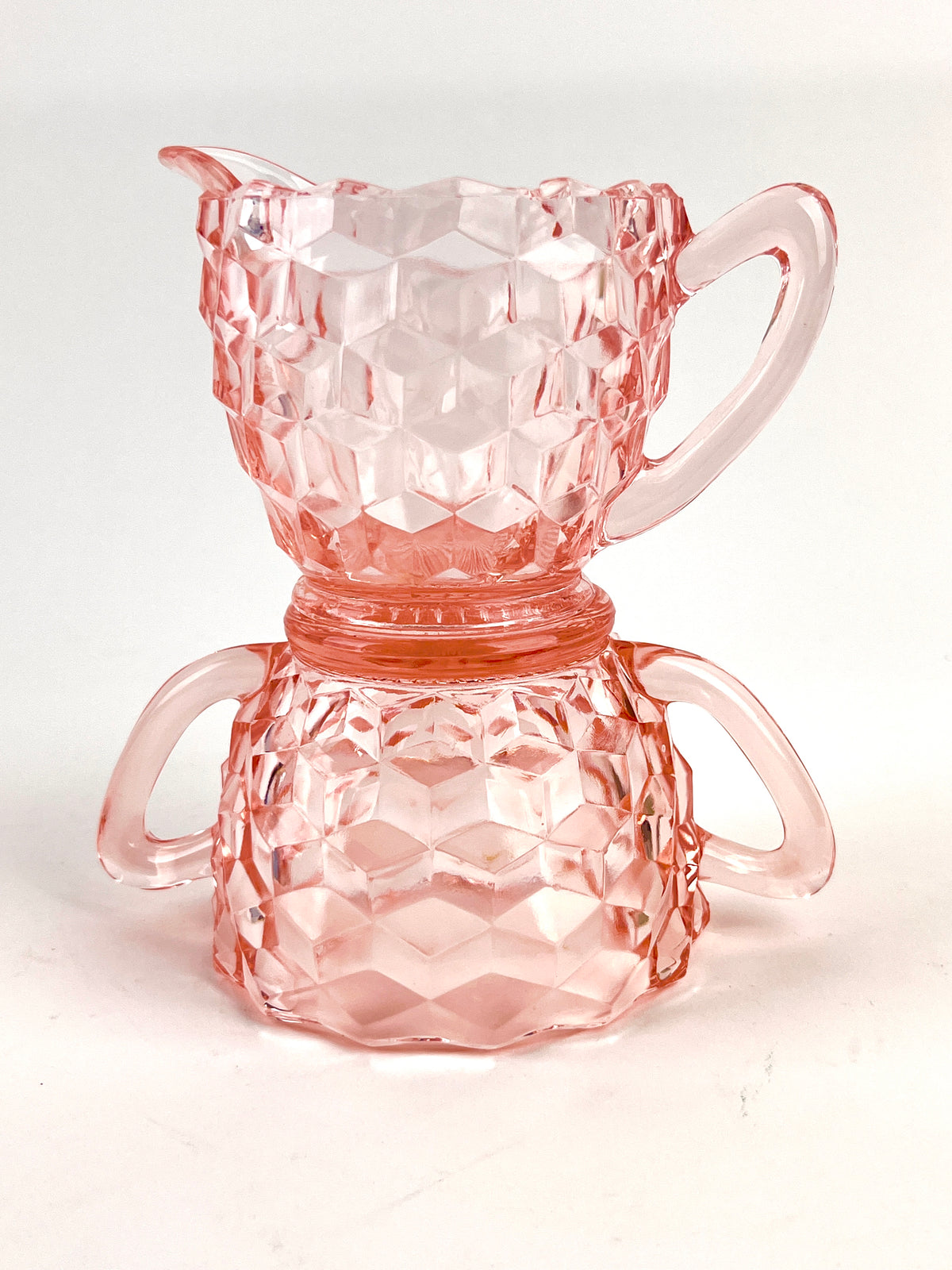 Vintage Pink Glass Cream & Sugar Set