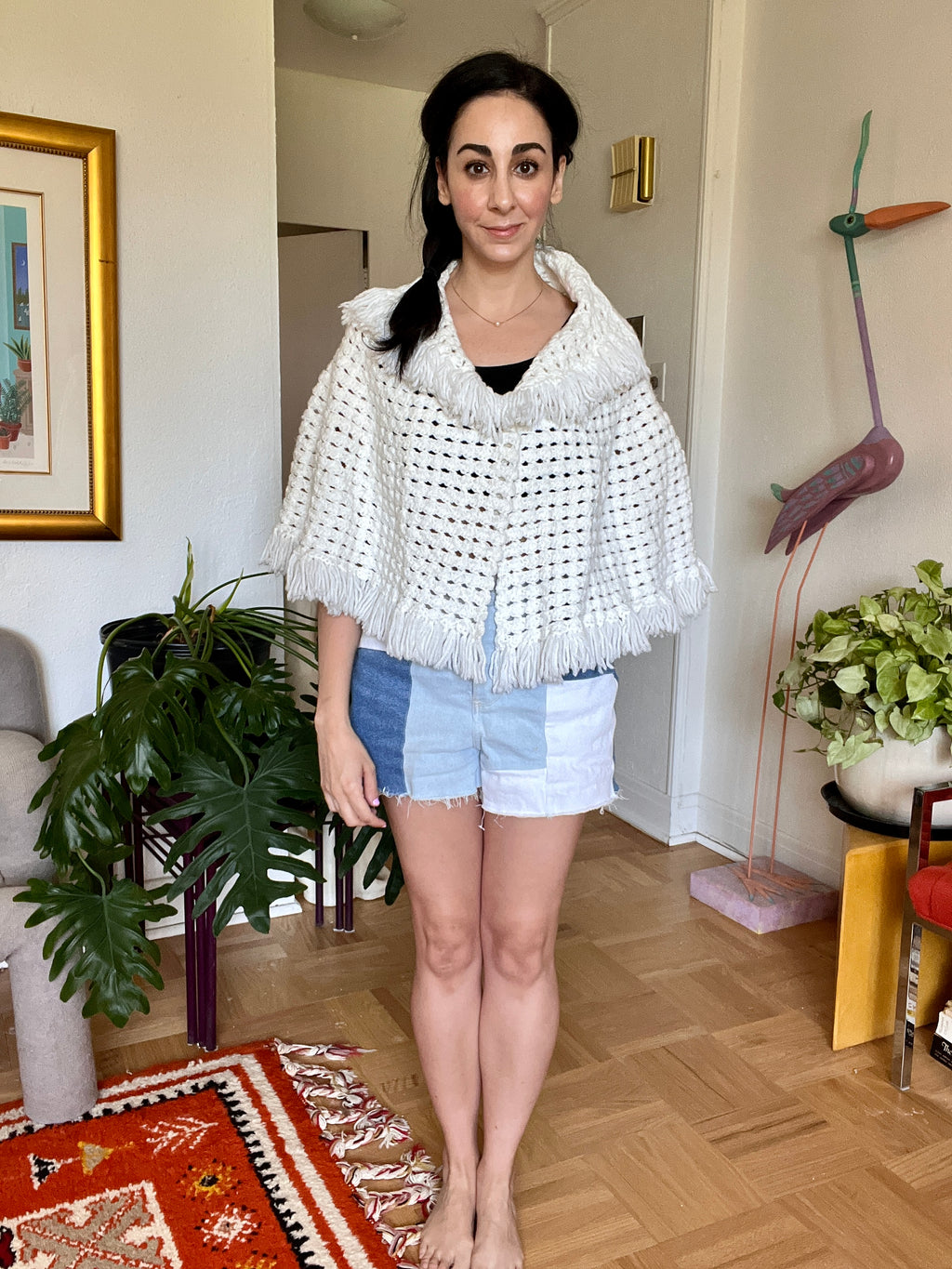Vintage Knit White Cropped Cape