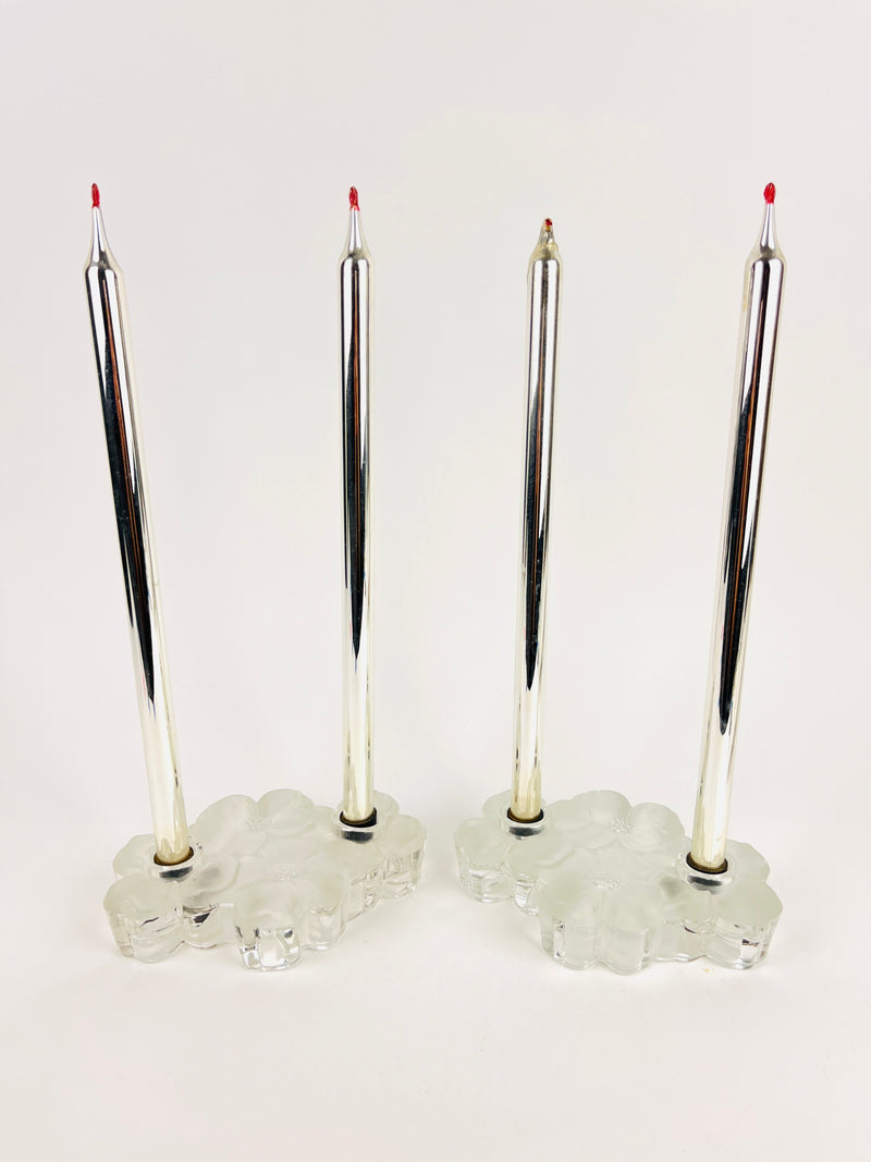 Vintage Floral Glass Block Candle Holders