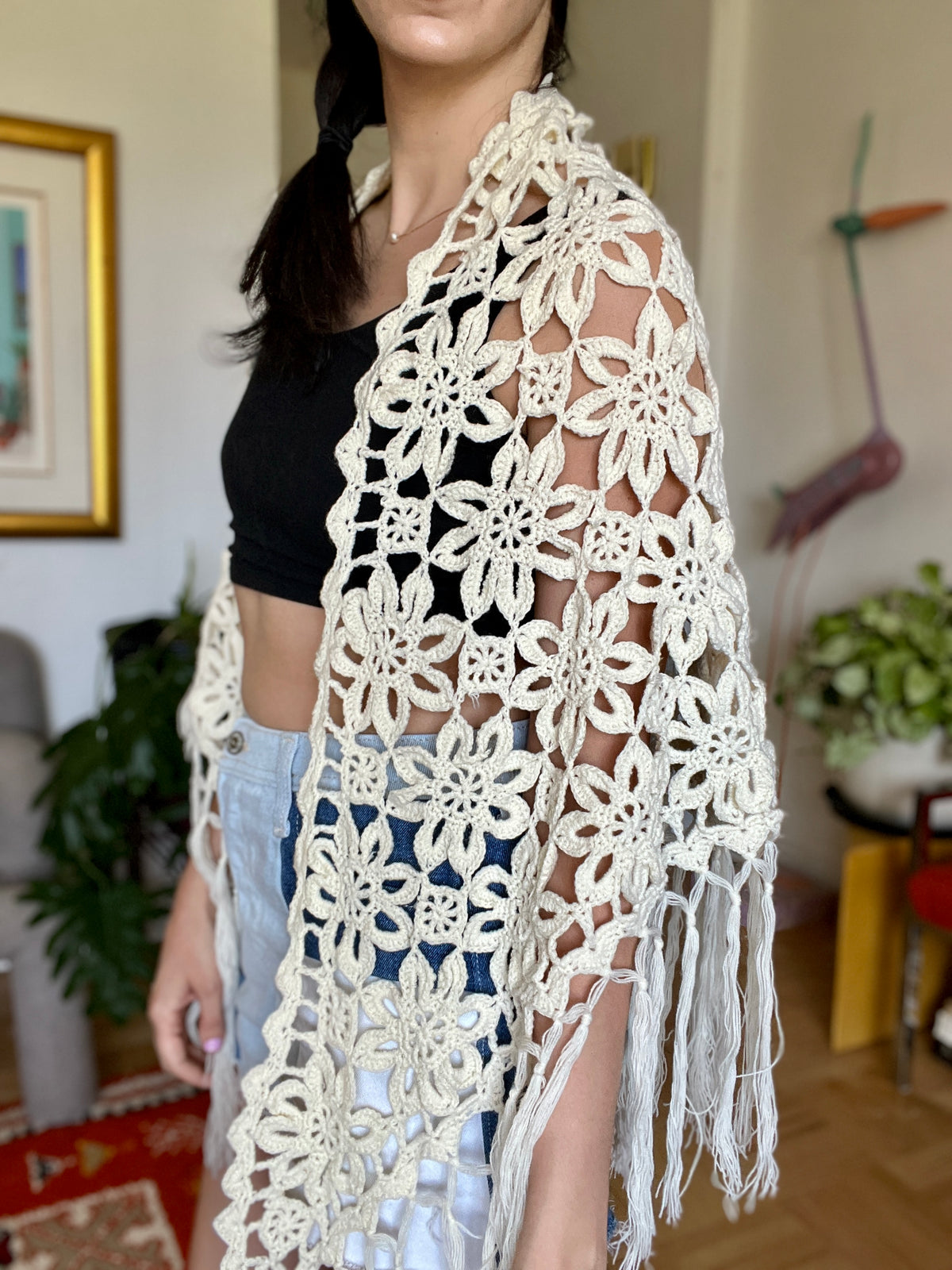 Vintage Floral Crocheted Shawl