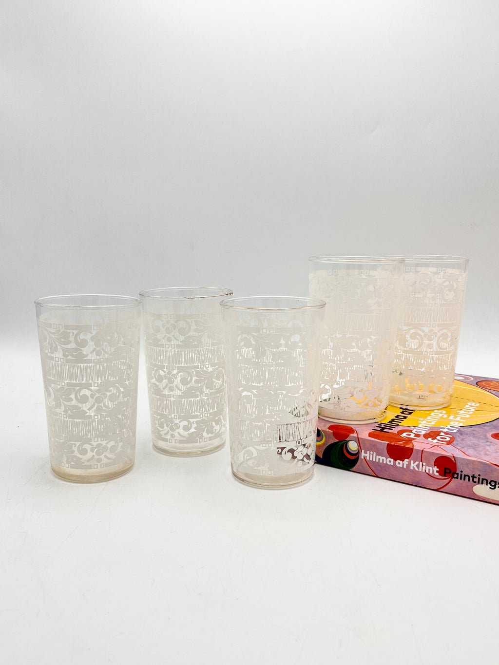 MCM White Flourish Glassware