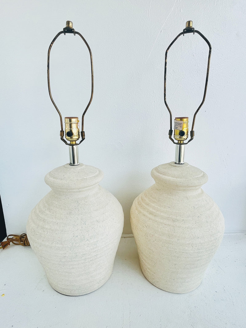 Postmodern Ribbed Plaster Lamps - a Pair