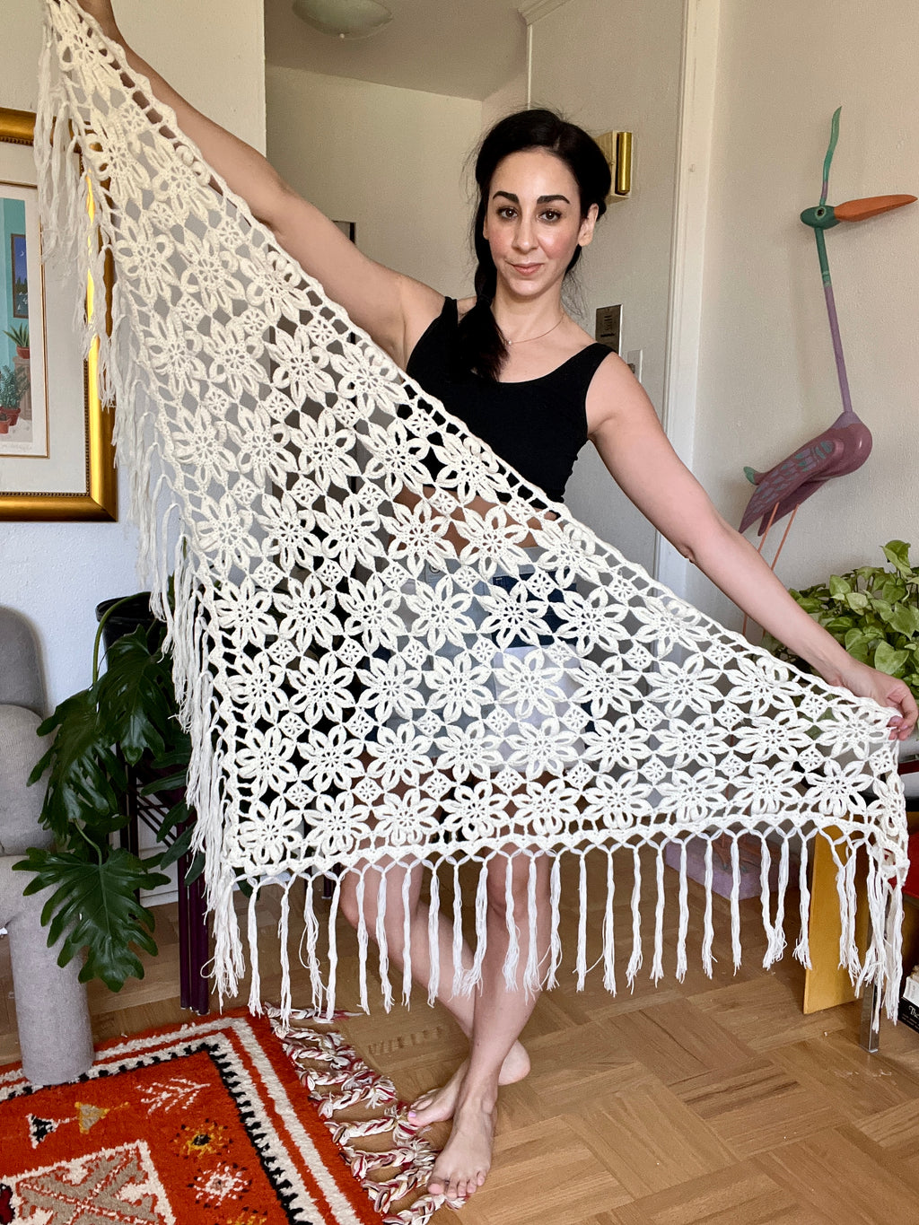 Vintage Floral Crocheted Shawl