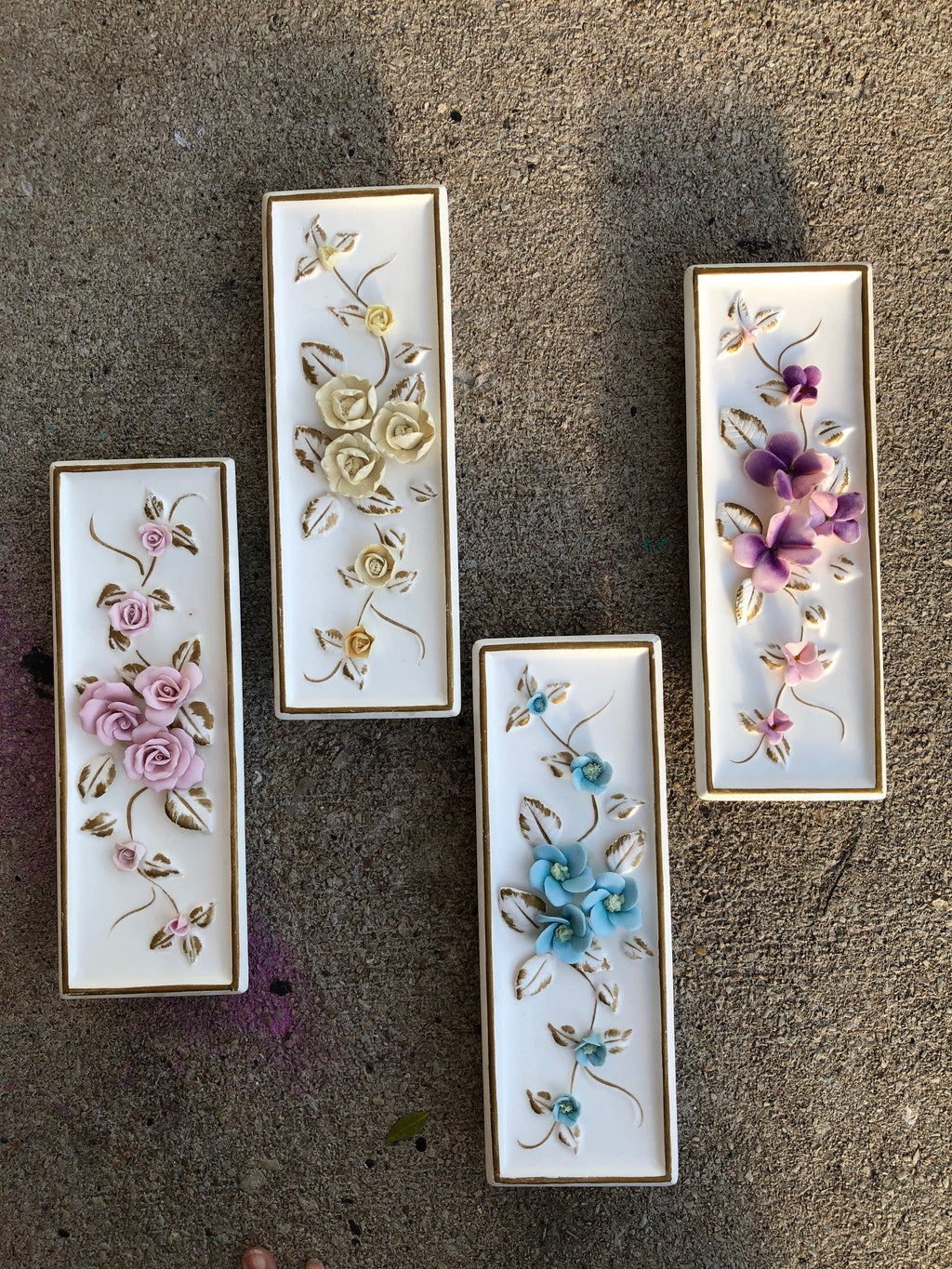Vintage Porcelain Floral Wall Art - 4pc