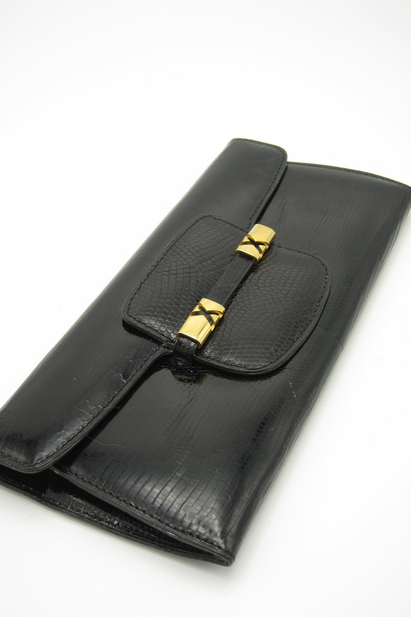 vintage patent leather embossed lizard wallet
