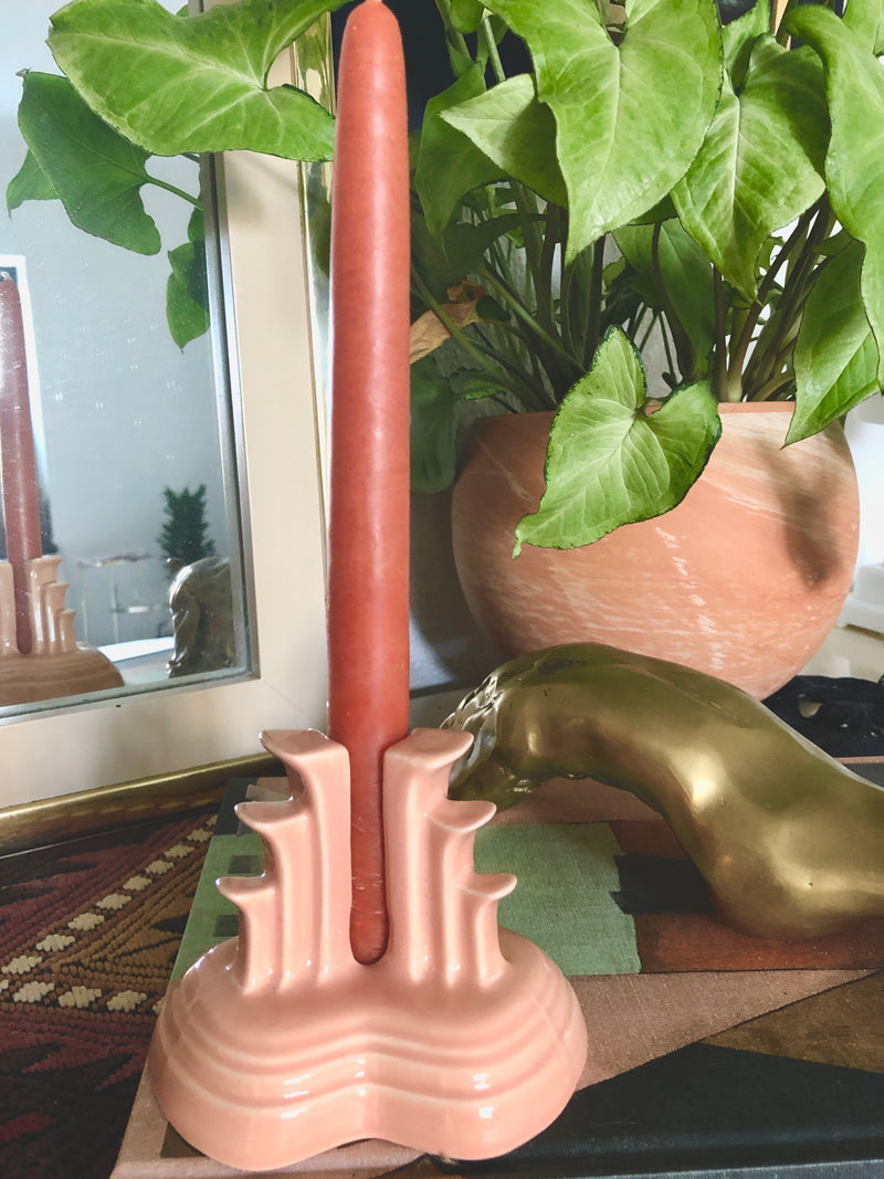 Blush Pink 80s Deco Ceramic Candle Holder