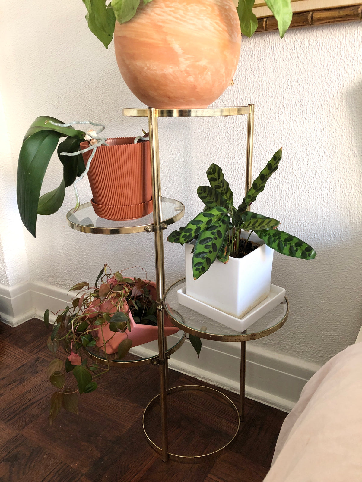 Vintage 1960s Brass and Glass Plant Stand