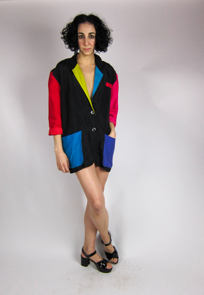 Vintage Oversized Silk Colorblock Blazer