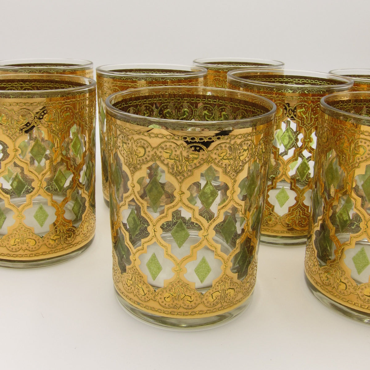 vintage mid-century hollywood regency 22k gold embossed cuver rocks glasses