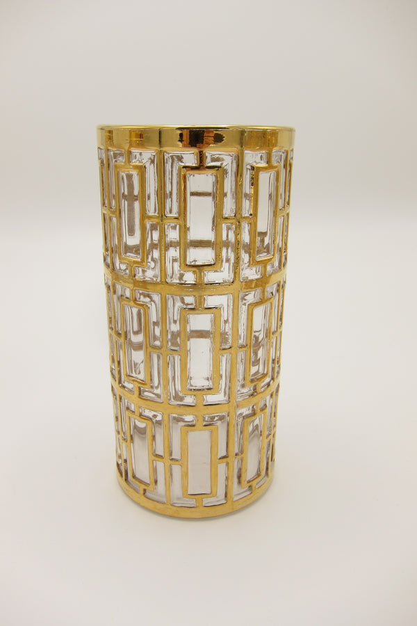 Vintage mid-century hollywood regency 22k gold plated shoji trellis glasses imperial glassware