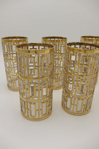 Vintage mid-century hollywood regency 22k gold plated shoji trellis glasses imperial glassware