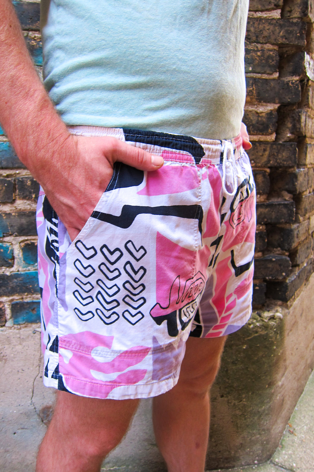 Vintage 80s Printed Drawstring Shorts