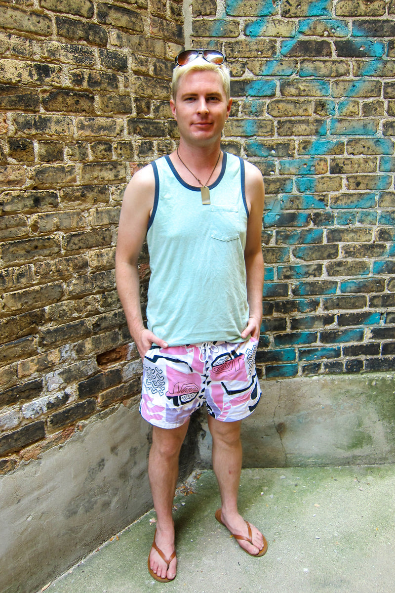 Vintage 80s Printed Drawstring Shorts