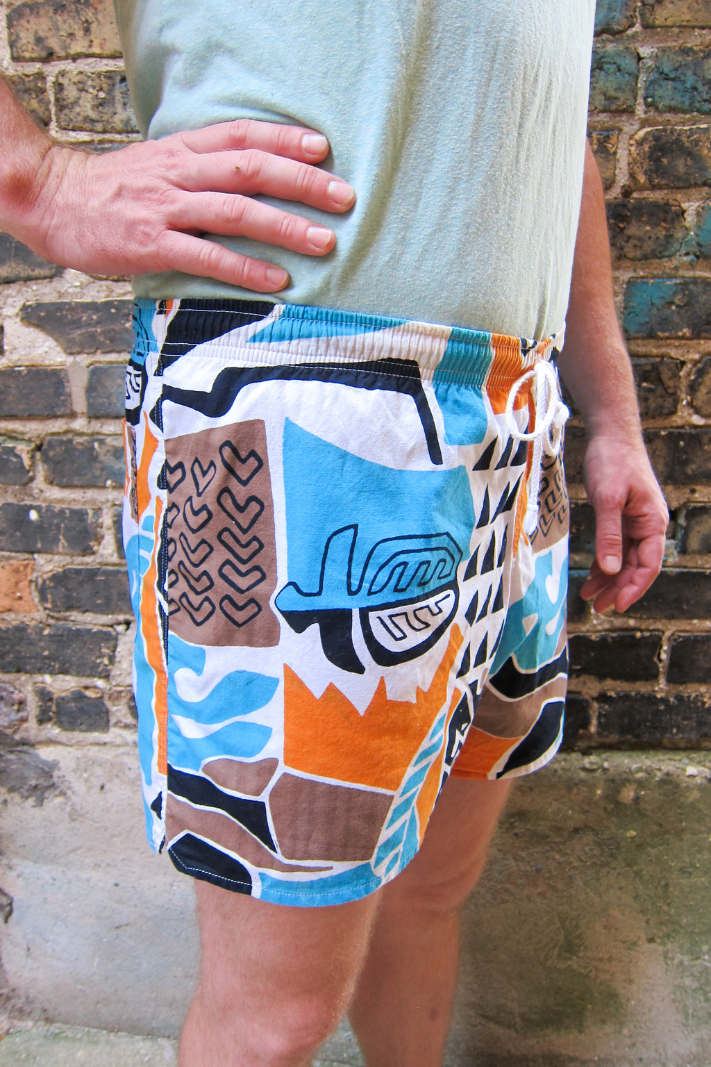Vintage 80s Printed Drawstring Shorts