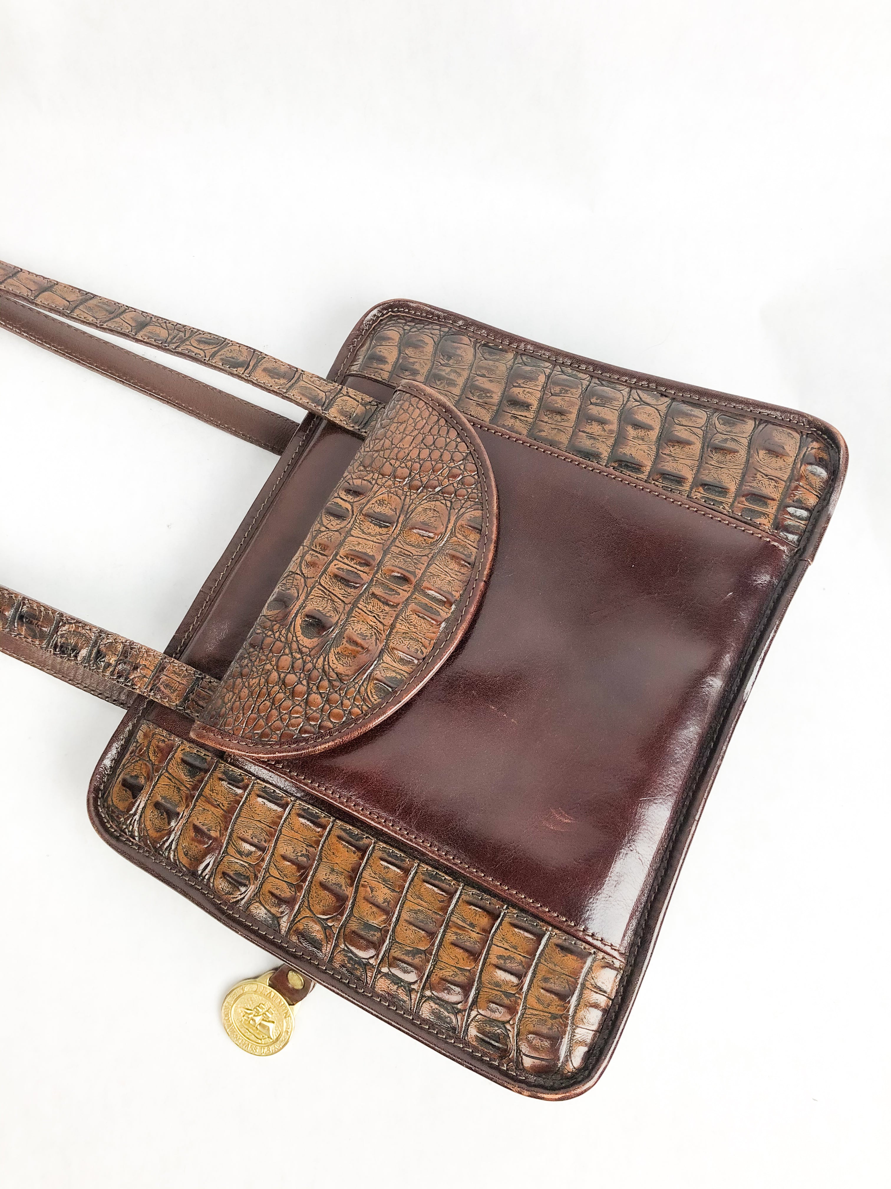 Brahmin vintage black leather with brown crocodile... - Depop